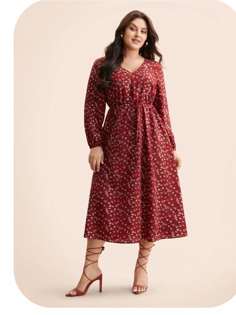 Burgundy Floral Midi Dress NWT